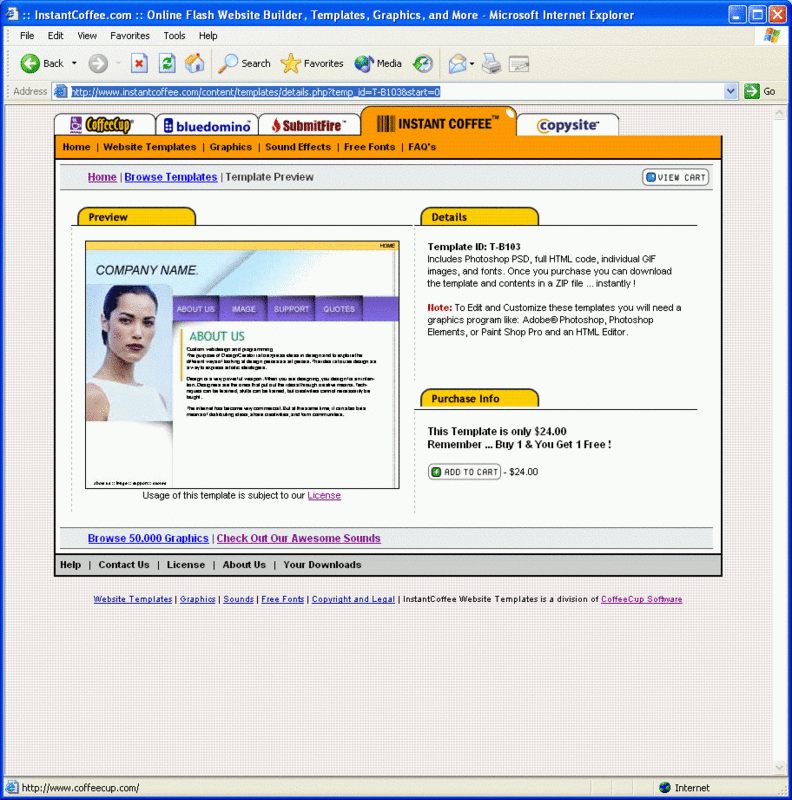 CoffeeCup Website Templates Screenshot